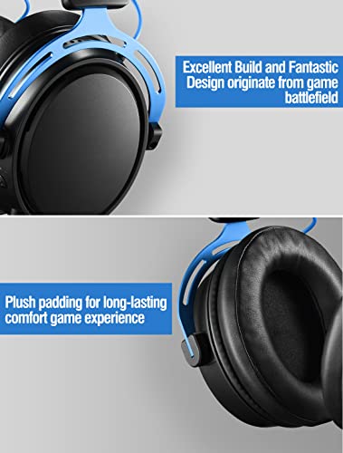 Wireless Gaming Headset, Noise Cancelling Mic, 3D Surround Sound, Dual Chamber Driver, Soft Memory Earmuffs, Long Battery Life, Over Ear Gaming Headphones for PC, Mac, Nintendo Switch, PS4/5, Blue.…