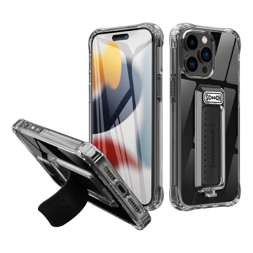 Scooch iPhone 14 Pro Max Case with Stand, Phone Grip, and Car Vent Mount [Wingman] with $100 Device Coverage, Military Grade Drop Protection, Three-Way Kickstand, Works w/ Magnetic Car Mounts (Clear)