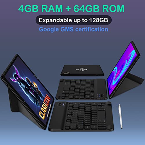 Android 11 Tablets, 10 Inch Tablet with Keyboard, 4GB Ram 64GB Rom/128GB 5G WiFi 2 in 1 Tablet PC 13MP Camera Quad Core 6000mAh Bluetooth Include Wireless Keyboard Mouse Tablet Case Stylus-Black