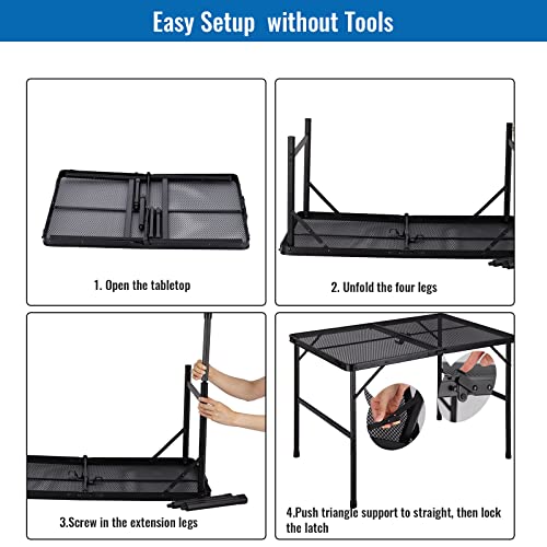 Rula Portable Folding Camping Table, Lightweight Outdoor Tables, Foldable Grill Table for Camp, Picnic, Beach, BBQ, Party (Full Net Top)