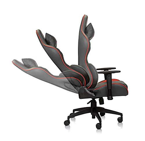 Luxe Racer Turbo Gaming Chair and Desk Chair- Grey Body with Grey seat Side Panels and Red welt Cord