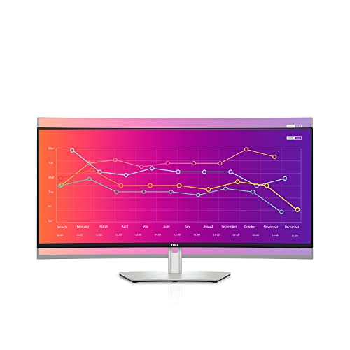 Dell U3821DW UltraSharp Curved USB-C Hub Monitor - 37.52-inch WQHD (3840 x 1600) 60Hz 2300R Curvature Display, 8ms Response time, USB-C/DP/HDMI/RJ-45, Height/Slant/Tilt/Swivel Adjustability - Silver