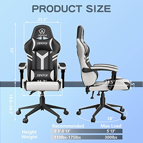 Gaming Chair, JOYFLY Gaming Chair Gamer Chair for Ergonomic PC Computer Gaming Chair for Adults with High Back, Headrest, and Lumbar Support(Black-White)