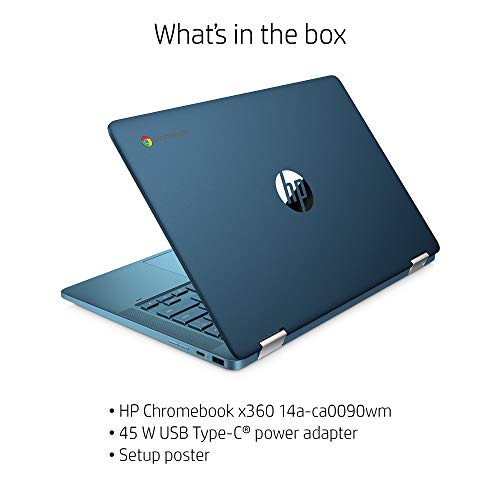 Laptop HP X360 14a Chromebook 14" HD Touchscreen, Entertaining from Any Angle Intel Celeron, 4GB DDR4 64GB eMMC WiFi Webcam Stereo Speakers Bluetooth 4.2 Chrome Blue Metallic Color