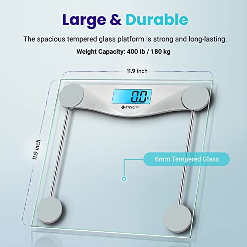 Etekcity Digital Body Weight Bathroom Scale, Large Blue LCD Backlight Display, High Precision Measurements,6mm Tempered Glass, 400 Pounds