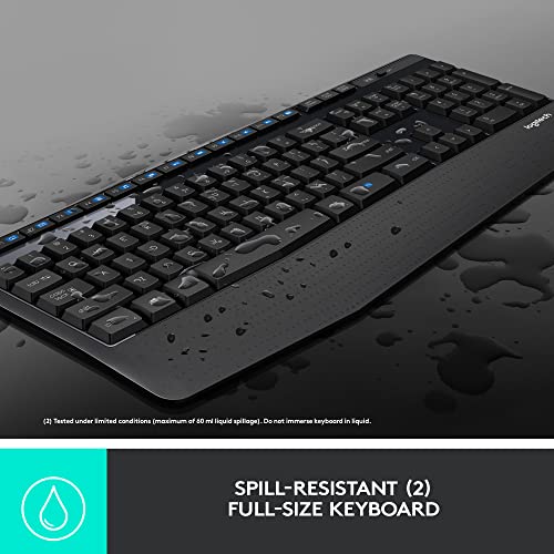 Logitech MK345 Wireless Combo Full-Sized Keyboard with Palm Rest and Comfortable Right-Handed Mouse, 2.4 GHz Wireless USB Receiver, Compatible with PC, Laptop