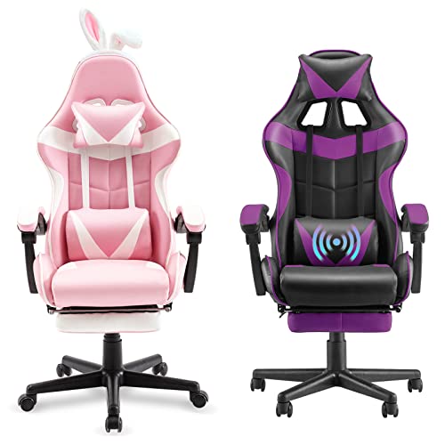 Bunny Pink Gaming Chair and Massage Purple Gaming Chair Bundle