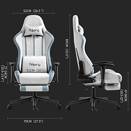 Atbang Gaming Chair Ergonomic Massage PC Office Chair with footrest Racing Computer Chair Reclining Game Chair for Adults Adjustable 2D Armrests 330lbs Heavy Duty, Leath-Aire Fabric,Grey&Blue