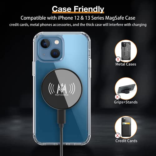 KKM Magnetic Wireless Charger, Compatible with MagSafe Charger, 15W Fast Charging Pad for iPhone 13/13 Pro/13 Pro Max/13 mini/12/12 Pro/12 Pro Max /12 Mini AirPods Pro (Include Adapter)