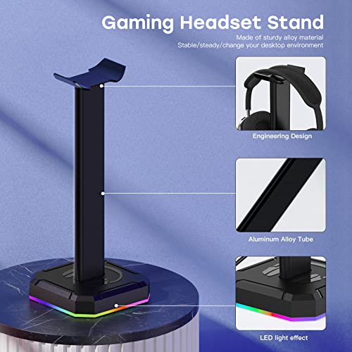 TuparGo G2 Headphone Stand for Desk PC Gaming Headset with Single Rolling RGB Light Suitable for Most Headphone Such as Gaming Headset/Bluetooth Headphone/Telephone Headset (Basic Black)