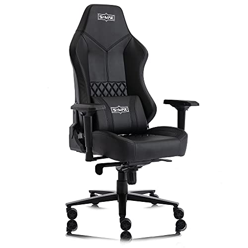 SMAX Gaming Chair with Full Mold Foam De Luxe Version Gamer Chair 4D Adjustable Armrests Premium Carbon Fiber Fabric and PU Leather Headrest Lumbar Support Video Game Chairs for Adults Black