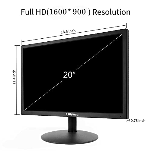 SKitphrati 20" PC Monitor 1600x900 60Hz 5MS HDMI Monitor LED Monitor Viewing Angle 95° (Horizontal) with HDMI VGA Input, 76% sRGB, VESA Wall Mount, TN Panel, Black