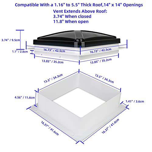 Starvent RV Roof Vent Fan 6 Speed Reversible 12V Motor 14" x 14" Manual Lift Smoke Lid