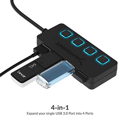 Sabrent 4-Port USB 3.0 Hub with Individual LED Power Switches (HB-UM43)