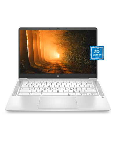 HP Chromebook 14 Laptop, Intel Celeron Processor, 4 GB RAM, 32 GB eMMC, 14” FHD (1920 x 1080) Chrome OS, Webcam & Dual Mics, Work, Entertainment, School, Long Battery Life (14a-na0170nr, 2021)