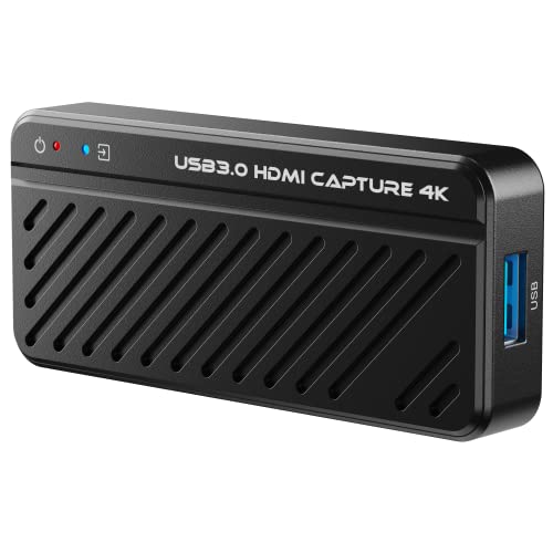 4K HDMI Video Capture Card, USB 3.0 Game Capture Card, 4K30/2K60/Full HD 1080P 60fps for Gaming, Recording or Live Streaming Broadcasting, Compatible with Nintendo Switch, PS 3/4/5, Xbox One