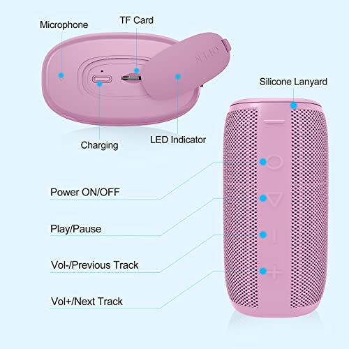 Hadisala Portable Wireless Bluetooth Speakers - IPX7 Waterproof & Built in Mic - Outdoor Travel Speaker with TWS - Pink