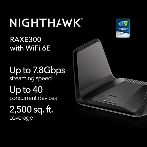 NETGEAR Nighthawk WiFi 6E Router (RAXE300) | AXE7800 Tri-Band Wireless Gigabit Speed (Up to 7.8Gbps) | New 6GHz Band | 8-Streams Cover up to 2,500 sq. ft, 40 Devices