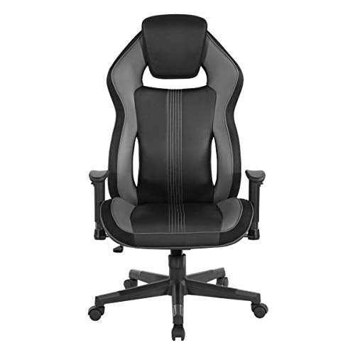 OSP Home Furnishings BOA II Ergonomic Adjustable High Back Gaming Chair with Thick Padded Coil Spring Seat, Built-in Lumbar Support and Headrest, Black with Grey Accents