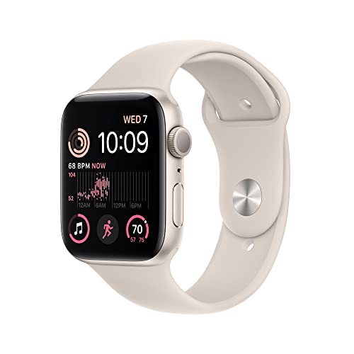 Apple Watch SE (2nd Gen) [GPS 44mm] Smart Watch w/Starlight Aluminum Case & Starlight Sport Band - S/M. Fitness & Sleep Tracker, Crash Detection, Heart Rate Monitor, Retina Display, Water Resistant