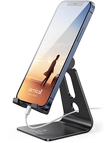 Adjustable Cell Phone Stand, Lamicall Desk Phone Holder, Cradle, Dock, Compatible with All 4-8'' Phones, Office Accessories, All Android Smartphone - Black