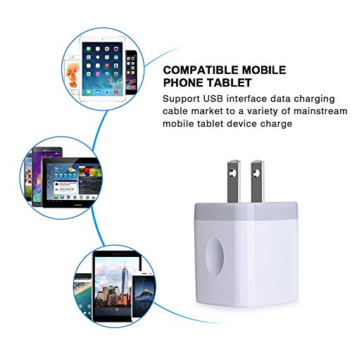 USB Wall Charger Adapter, FiveBox 5Pack 2.1Amp Fast Dual Port Wall Charger USB Plug Charging Block Charger Brick Charger Cube Charger Box Compatible iPhone 13/12/11/Xs/XR/X/8/7/6, Samsung, Android