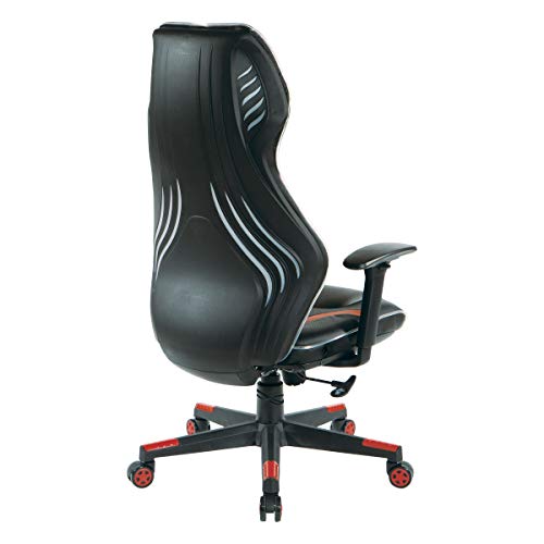 OSP Home Furnishings Rogue High-Back LED Lit Gaming Chair, Black Faux Leather with Red Trim and Accents