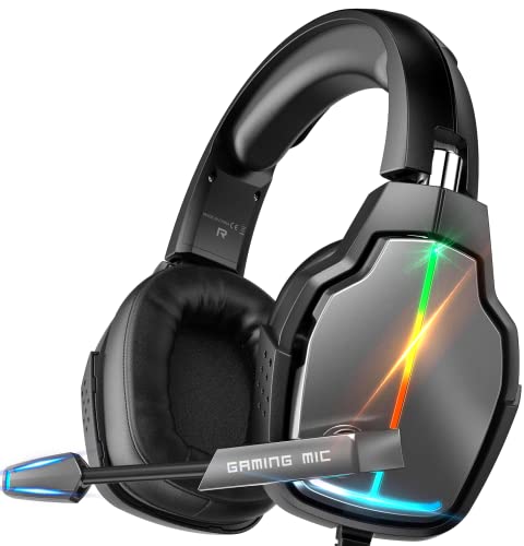 Gaming Headset for PC PS4 PS5 Xbox One Switch, Stereo PS4 Headset with 90° Rotatable Earpads, Noise-Cancelling Mic