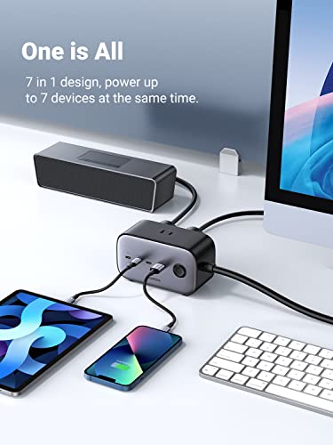 Ugreen GaN Power Strip, 100W USB C Charging Station, 6ft Extension Cord Outlet Extender, 7-in-1 Power Strip with 3 AC Outlets and 4 USB Ports, PD Fast Charging for MacBook Pro, iPhone13, Home, Office