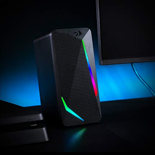 Redragon GS510 Waltz RGB Desktop Speakers, 2.0 Channel PC Computer Stereo Speaker with 4 Colorful LED Backlight Modes, Enhanced Bass and Easy-Access Volume Control, USB Powered w/ 3.5mm Cable