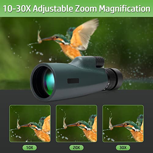 Harnestle Monocular Telescope 10-30x50 with Smartphone Holder Tripod Zoom Scope Monoculars for Adults Kids Waterproof Compact Monocular for Bird Watching Camping Hiking