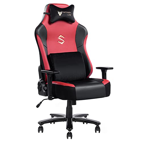 FANTASYLAB Big and Tall 400lb Massage Memory Foam Gaming Chair - Adjustable Tilt, Back Angle and 3D Arms High-Back Leather Racing Executive Computer Desk Office Chair, Metal Base (Red)