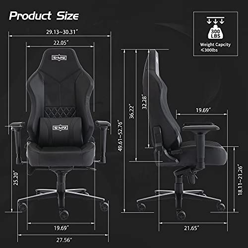 SMAX Gaming Chair with Full Mold Foam De Luxe Version Gamer Chair 4D Adjustable Armrests Premium Carbon Fiber Fabric and PU Leather Headrest Lumbar Support Video Game Chairs for Adults Black