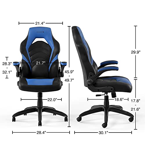 MyOfficeInnovations 2710764 Bonded Leather Gaming Chair, Black/Blue