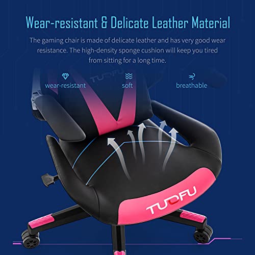 TUOFU Ergonomic Leather Gaming Chair for Adults Adjustable Reclining Office Chair with Lumbar Support Padded Headrest Armrest High Back Executive Chair Video Game Racing Chair