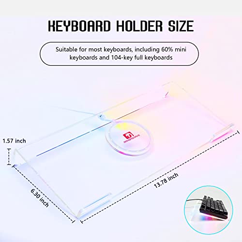 Premium Acrylic Computer Keyboard Stand, 366 Kinds RGB LED Backlit Keyboard Tray,Gaming Keyboard USB Interface Titled Keyboard Stand,Clear Acrylic Tilted Keyboard Riser for Office Desk, Home, School.