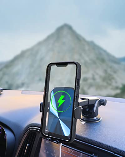 Risingstar Wireless Car Charger, 15W Fast Wireless Car Charger Mount, Auto-Clamping Alignment Windshield Dashboard Air Vent Cell Phone Holder for iPhone 14/13/12/11/pro/X/8, Samsung S20/S10/S9/S8