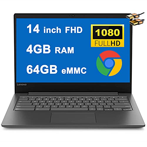 Lenovo Chromebook S330 Laptop Computer 14" FHD Anti-Glare MediaTek MT8173C Quad-Core 4GB RAM 64GB eMMC PowerVR GX6250 Card Reader USB-C Webcam Chrome OS + HDMI Cable
