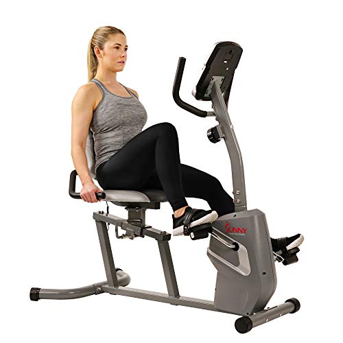 Sunny Health & Fitness Magnetic Recumbent Exercise Bike with Easy Adjustable Seat, Device Holder, RPM and Pulse Rate Monitoring | SF-RB4806