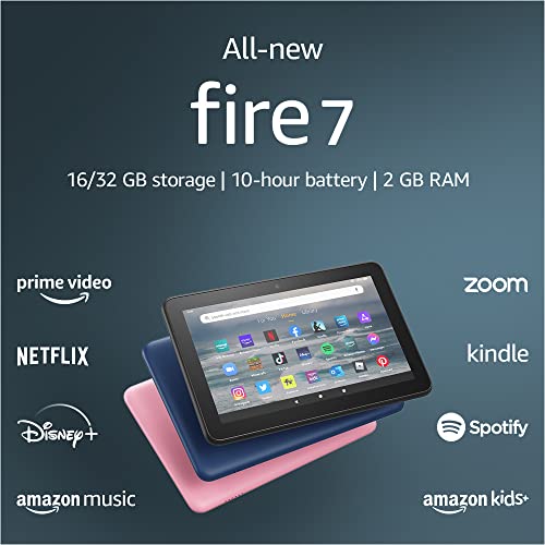 All-new Fire 7 tablet, 7” display, 16 GB, 30% faster processor, designed for entertainment, (2022 release), Black