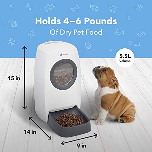 Vremi Automatic Pet Feeder - 6L Dry Food Dispenser for Cats and Dogs - Easily Programmable Timer for up to 4 Meals per Day - Battery Backup Option with Voice Recorder, Digital Display
