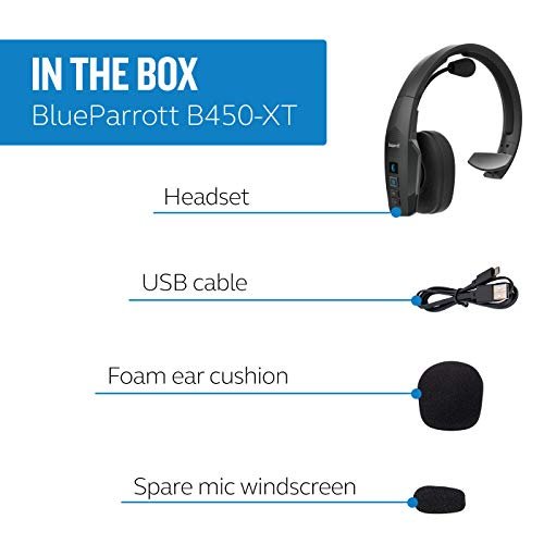 BlueParrott B450-XT Noise Cancelling Bluetooth Headset – Updated Design with Industry Leading Sound & Improved Comfort, Up to 24 Hours of Talk Time, IP54-Rated Wireless Headset,Black