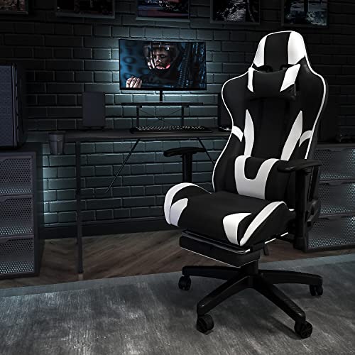 Flash Furniture Black Gaming Desk and Black Footrest Reclining Gaming Chair Set with Cup Holder, Headphone Hook, and Monitor/Smartphone Stand