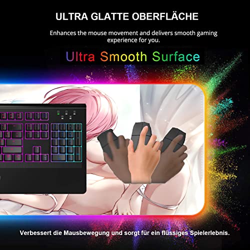 Mouse Pads Re Zero Sexy Anime Girl Chest Mouse Pad Gaming RGB LED Gamer Large Waterproof Keyboard Mat Custom Computer Accessories 24 inch x12 inch