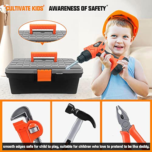 Kids Tool Set – 45 Piece Toddler Tool Set with Electronic Toy Drill& Tool Box,Hammer Saw and More, Construction Pretend Play Tools for Kids, Best Birthday Gift Ideas for Kids 1-3 4 5 6 7 8 Years Old