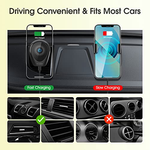 Magnetic Wireless Car Charger, 360° Rotation Adjustable Magnetic Phone Car Mount Compatible with Caseless or Magsaf Cases iPhone 14/13/12 Series, Air Vent Clip Car Charging Mount with Strong Magnet