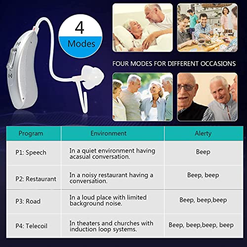 UPSOUND HD Rechargeable Hearing Aids Amplifier for Adults Seniors, Invisible Digital BTE Personal Sound Amplifiers,Noise Cancelling,Noise Reduction,4 Programs,Magnetic Charging Case, Silver…