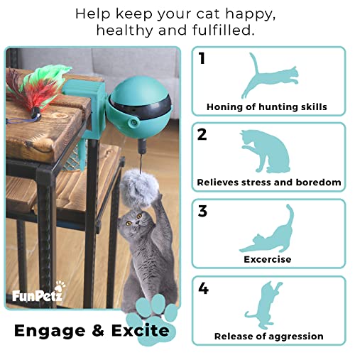 Interactive Cat Toys for Indoor Cats - Automatic 2-in-1 Feather Cats Toys for Endless Play - Electronic Toy for Kitten with Smart Shut-Off - Robotic Pet Toys with Feather Replacements
