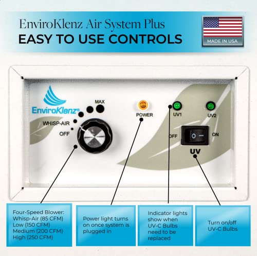 EnviroKlenz Air Purifier Plus, for home and business up to 1000 sq ft, HEPA filter, internal cleaning system (Black)