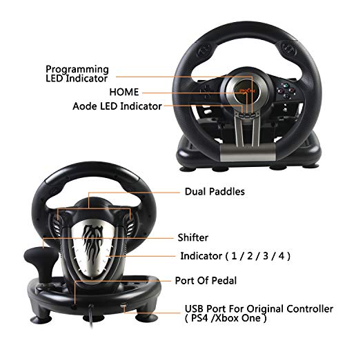 Game Racing Wheel, PXN-V3II 180° Competition Racing Steering Wheel with Universal USB Port and with Pedal, Suitable for PC, PS3, PS4, Xbox One, Xbox Series S&X, Nintendo Switch - Black